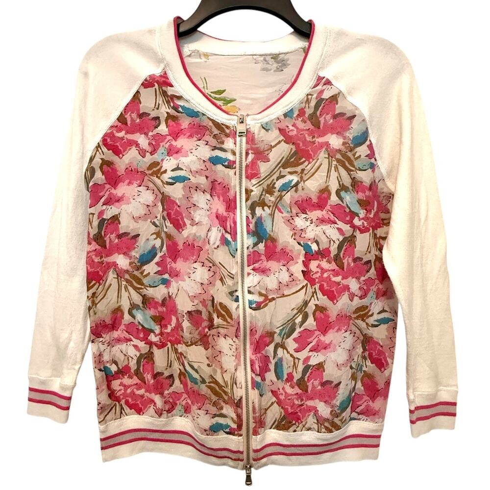 Mauro Grifoni Zipper Cardigan Sweater Silk Floral Medium